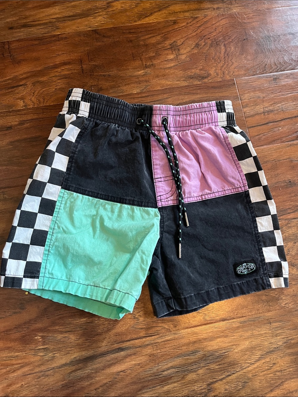 Ghanda Colorblock Checkerboard Swim or Land Shorts - Mint, lavender, Black